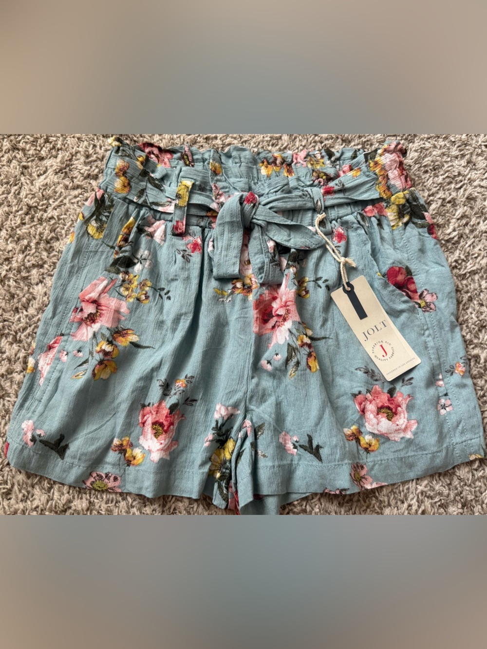 NWT Jolt Blue Floral Paperbag Tie-Waist Shorts